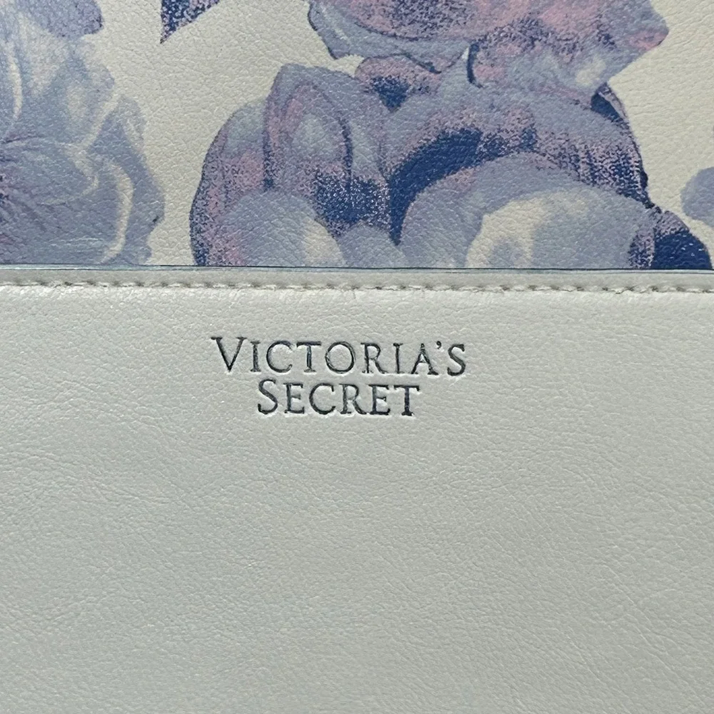 Victoria's Secret Floral Tote Bag Blue Lavender Purple White Large Shoulder NEW